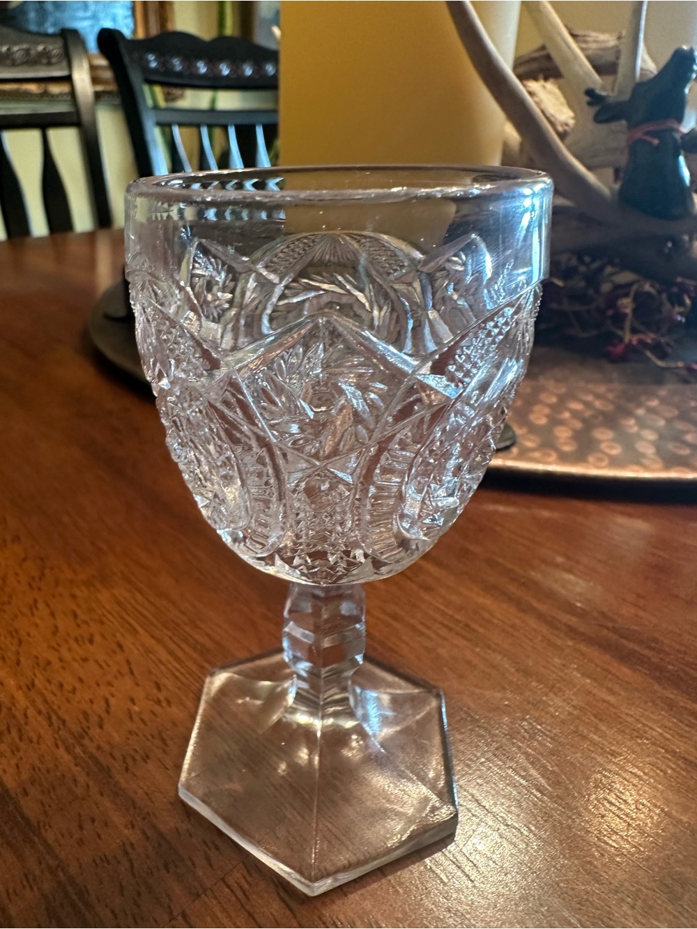 Vintage Crystal Cut Goblet Glass - Clear Stemmed Wine Glass